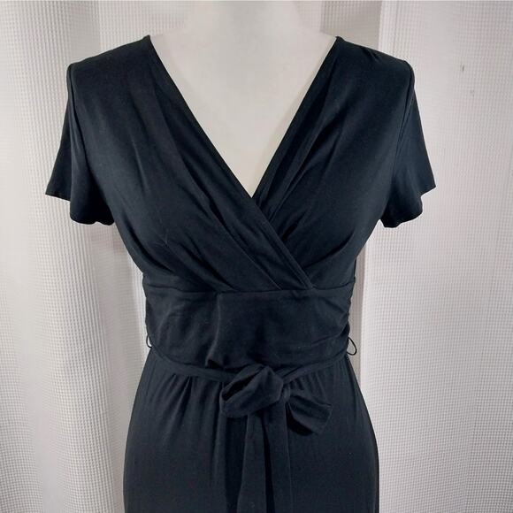 TALBOTS PETITES! BLACK JERSEY KNIT BELTED WAIST, CRISS-CROSS BODICE DRESS! SZ SP - Picture 3 of 11